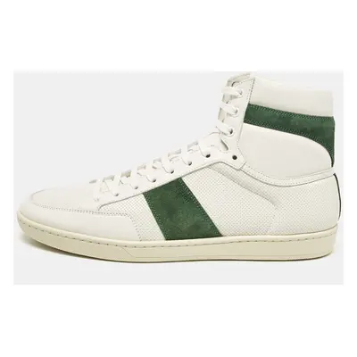 Saint Laurent White/Green Leather and Suede High Top Sneakers Size