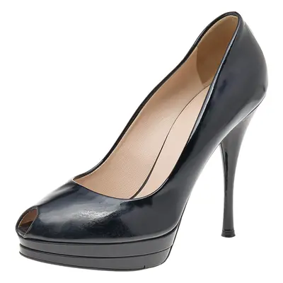 Versace Black Patent Leather Peep Toe Platform Pumps Size