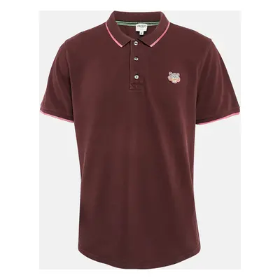 Kenzo Burgundy Cotton Tiger Patchwork Polo T-Shirt