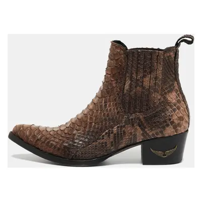 Zadig And Voltaire Brown/Black Python Ankle Boots Size