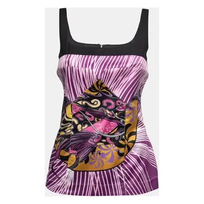 Just Cavalli Purple Printed Satin Sleeveless Top