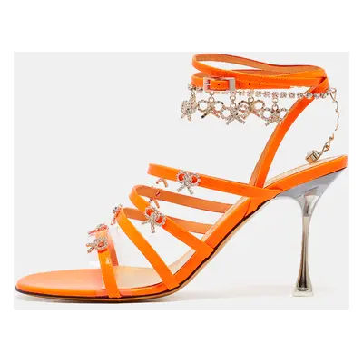 Mach & Mach Orange Patent Leather Ankle Strap Sandals Size 38.5