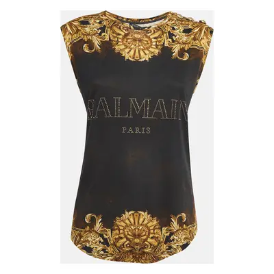 Balmain Black/Yellow Printed Jersey Sleeveless T-Shirt