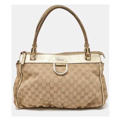 Gucci Beige/Gold GG Canvas and Leather D Ring Satchel