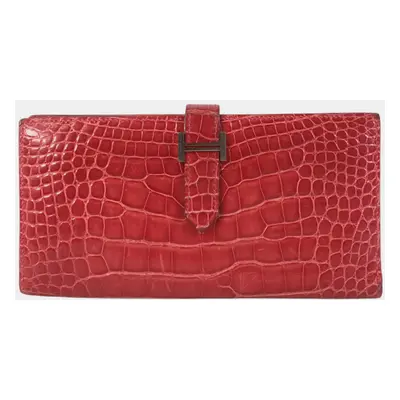 Hermes Red Crocodile Bearn Wallet