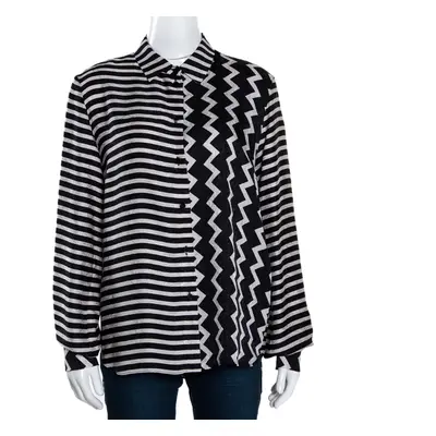 Stella McCartney Monochrome Silk Multiprint Long Sleeve Shirt