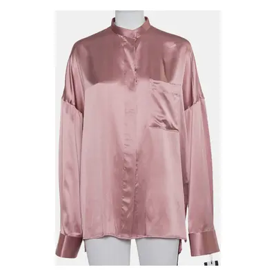 Haider Ackermann Pink Silk Satin Stand Collar Drop Shoulder Detail Dali Shirt