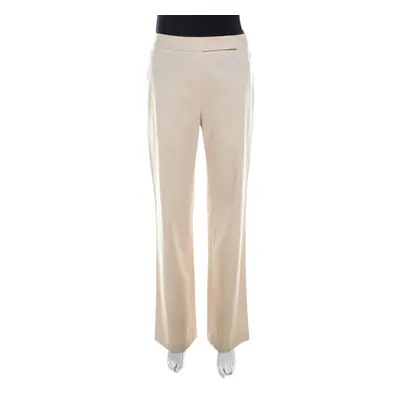 Escada Beige Cotton Flat Front Straight Fit Trousers