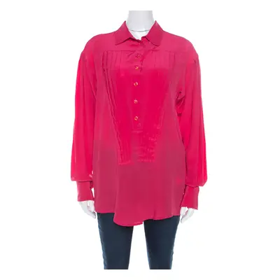 Just Cavalli Pink Silk Pleated Front Rolled Cuff Detail Blouse