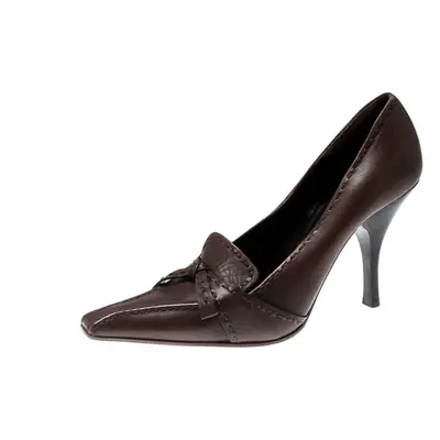 Prada Brown Leather Top Stitch Pointed Toe Pumps Size 36.5