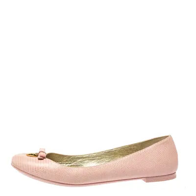 Dolce and Gabbana Pink Lizard Embossed Leather Bow Detail Ballet Flats Size