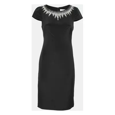 Mikael Aghal Black Silk Embellished Neckline Detail Dress