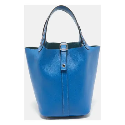 Hermes Bleu Zellige/Bleu Encre/Rouge Epsom Leather Picotin Lock Tressage Bag