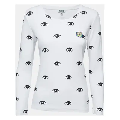 Kenzo White Eye Print Cotton Long Sleeve T-Shirt