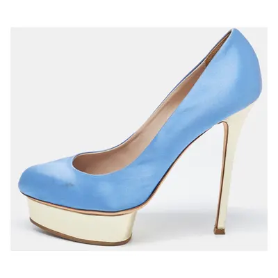 Le Silla Blue Satin Platform Pumps Size 39.5