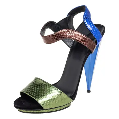 Gucci Multicolor Python Leather Liberty Open-Toe Ankle-Strap Sandals Size