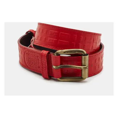 Burberry Red Embossed Leather Buckle Belt 80CM