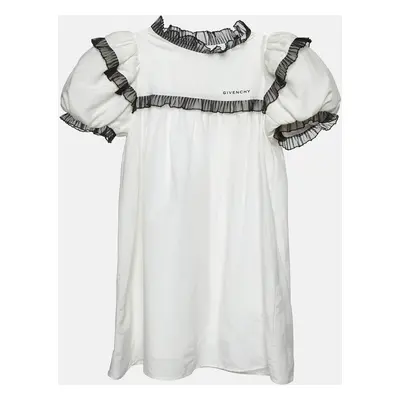 Givenchy Kids White Cotton Ruffled Trim Dress Yrs