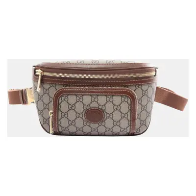 Gucci Beige Brown Coated Canvas Leather GG Supreme Large Belt Bag