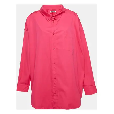 Balenciaga Pink Logo Print Cotton Oversized Shirt