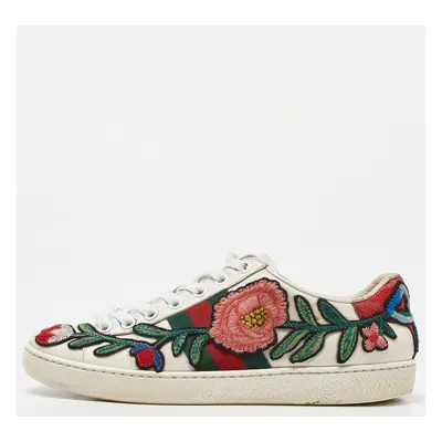 Gucci White Leather Floral Embroidered Ace Sneakers Size