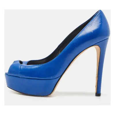 Stuart Weitzman Blue Leather Peep Toe Platform Pumps Size