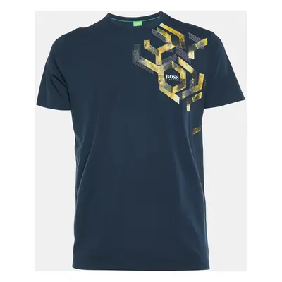 Boss By Hugo Boss Green Midnight Blue Printed Cotton Tee T-Shirt