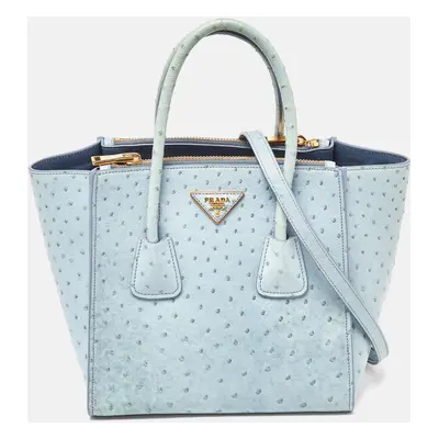 Prada Light Blue Ostrich Leather Struzzo Twin Pocket Tote