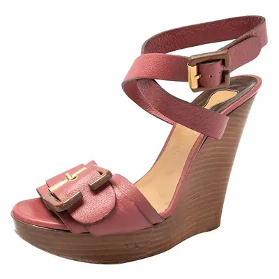 Chloe Red Leather Ankle Wrap Wedge Sandals Size