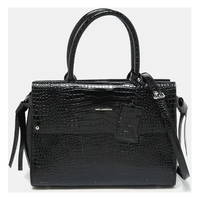 Karl Lagerfeld Black Croc Embossed Leather Tote