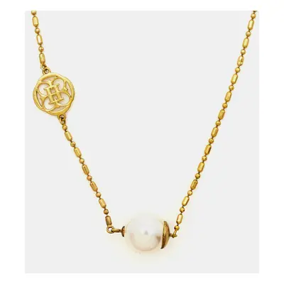 Carolina Herrera CH Faux Pearl Gold Tone Necklace