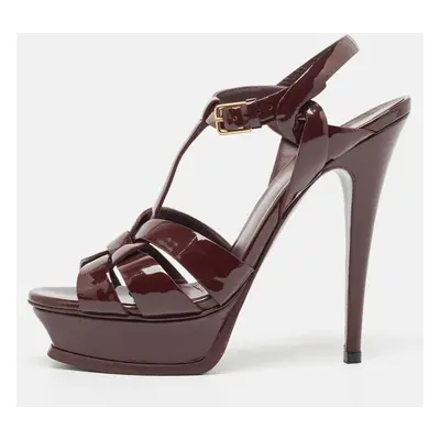 Saint Laurent Burgundy Patent Leather Tribute Sandals Size 37.5