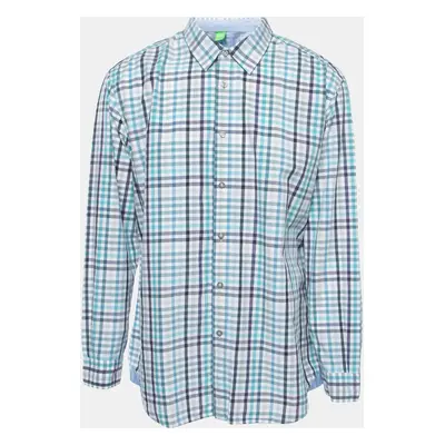 Boss By Hugo Boss Blue Checked Cotton Button Front Full Sleeve Shirt 3XL