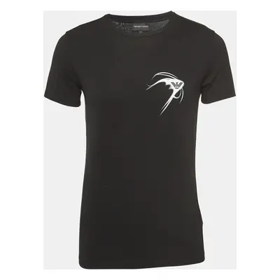 Emporio Armani Black Logo Print Cotton Crew Neck T-Shirt