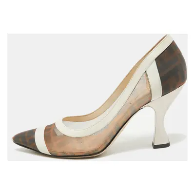 Fendi Brown/Cream Mesh and Leather Colibri Pumps Size