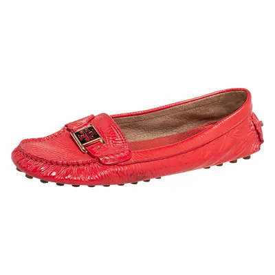 Tory Burch Red Crinkled Patent Leather Driving Loafers Size