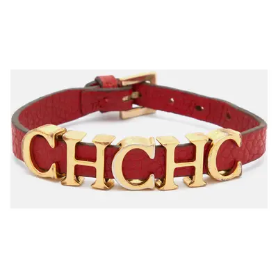 CH Carolina Herrera Red Leather Logo Wrap Bracelet