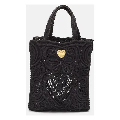 Dolce & Gabbana Black Crochet Fabric Small Beatrice Tote