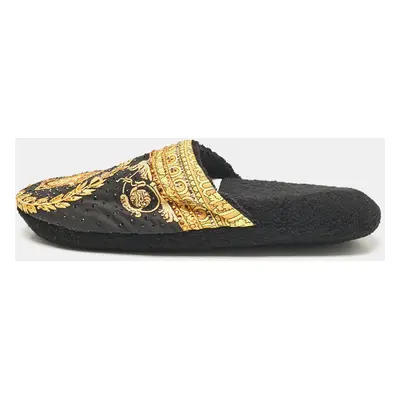 Versace Black/Yellow Fabric Crystal Embellished I Love Baroque Print Mules Size