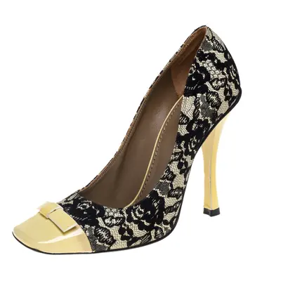 Marc Jacobs Yellow/Black Lace And Patent Leather Bow Detail Pumps Size