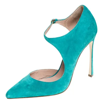 Sergio Rossi Aqua Blue Suede Mary Jane Ankle Strap Pumps Size