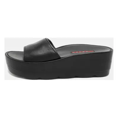 Prada Sport Black Leather Platform Slide Sandals Size