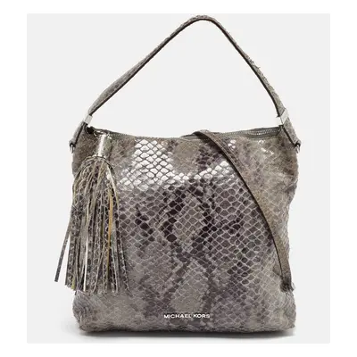 Michael Kors Grey Snakeskin Embossed Leather Bedford Shoulder Bag