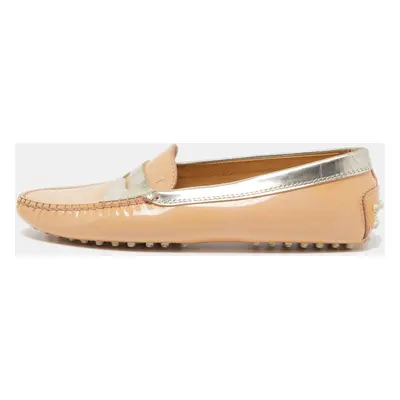 Tod's Beige/Gold Patent Leather Penny Slip On Loafers Size 38.5