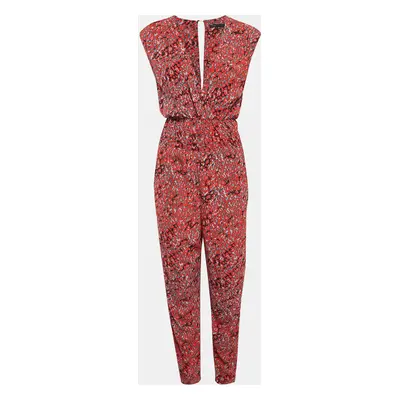 Maje Red Printed Crepe Smocked Detail Jumpsuit