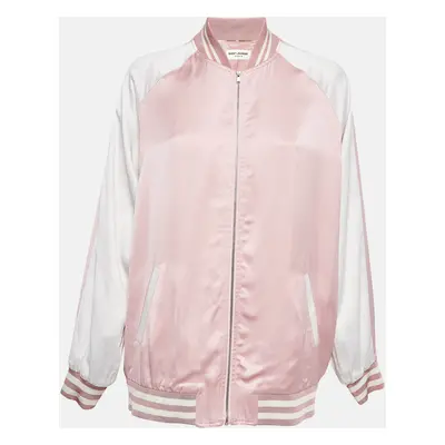 Saint Laurent Pink/White Satin Bomber Jacket