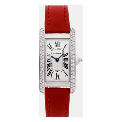 Cartier Silver 18k White Gold Tank Americaine WB701851 Quartz Women's Wristwatch mm