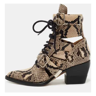 Chloe Brown/Black Python Embossed Leather Rylee Ankle Boots Size