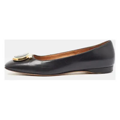 Salvatore Ferragamo Black Leather Buckle Ballet Flats Size 36.5