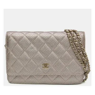 Chanel Silver Perforated Classic Wallet On Chain